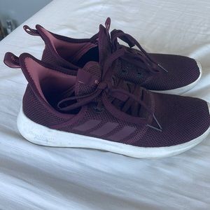 Burgundy adidas gym shoes